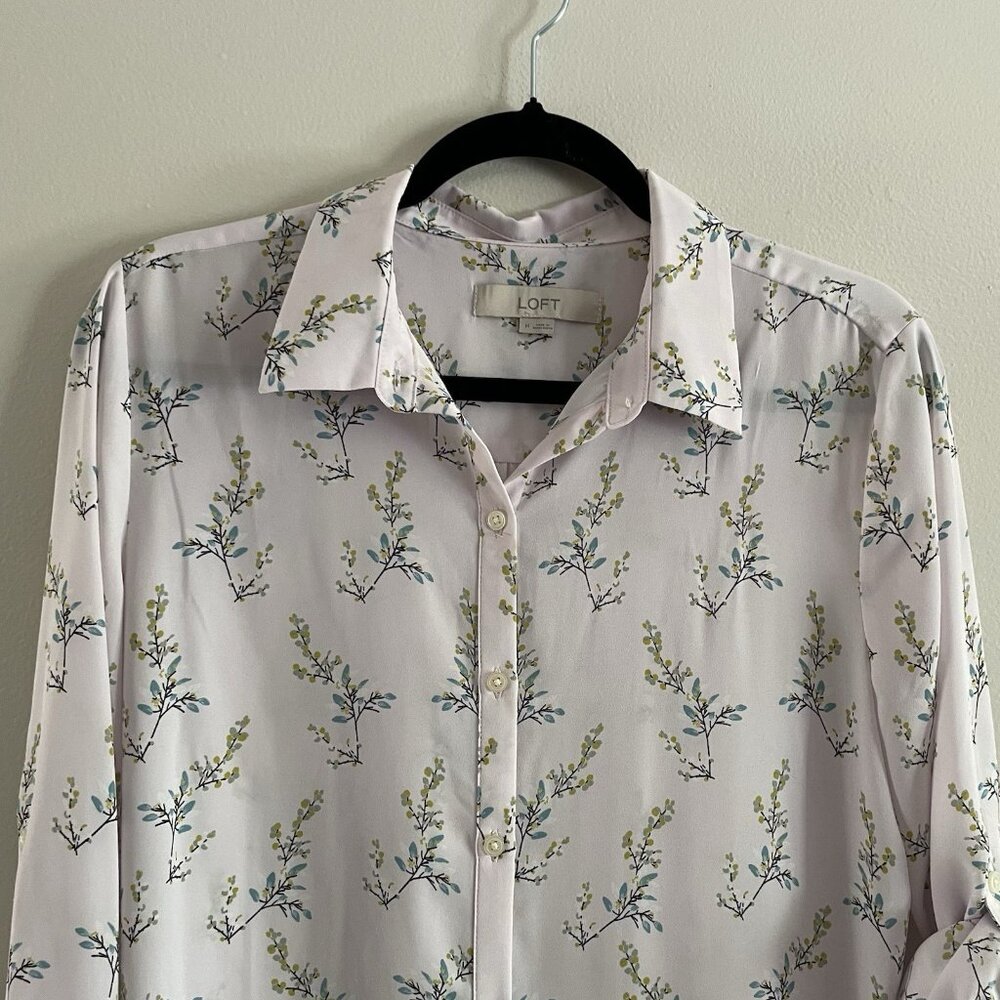 LOFT White Floral Button-Down Tie-Front Blouse - Picture 7 of 12